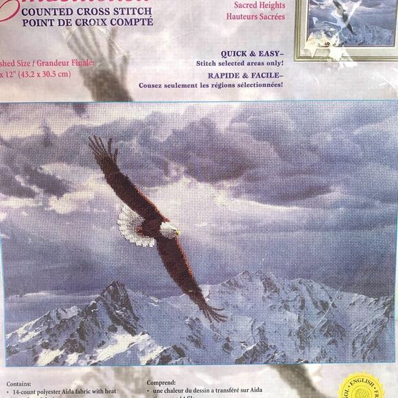 VTG 2000 Janlynn Cross Stitch Kit Sacred Heights Eagle 17”x12” Unopened USA - Picture 3 of 7